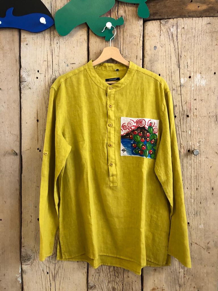 D109 - Camicia di lino ocra con taschino Etna