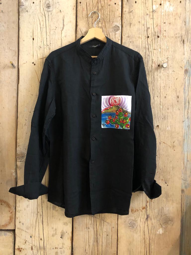 D121 - Camicia di lino nera con taschino Etna