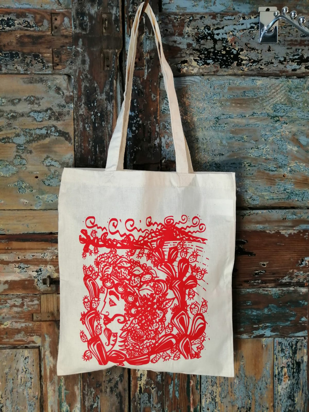 D156 -Shopper bag beige stampa serigrafica rossa 